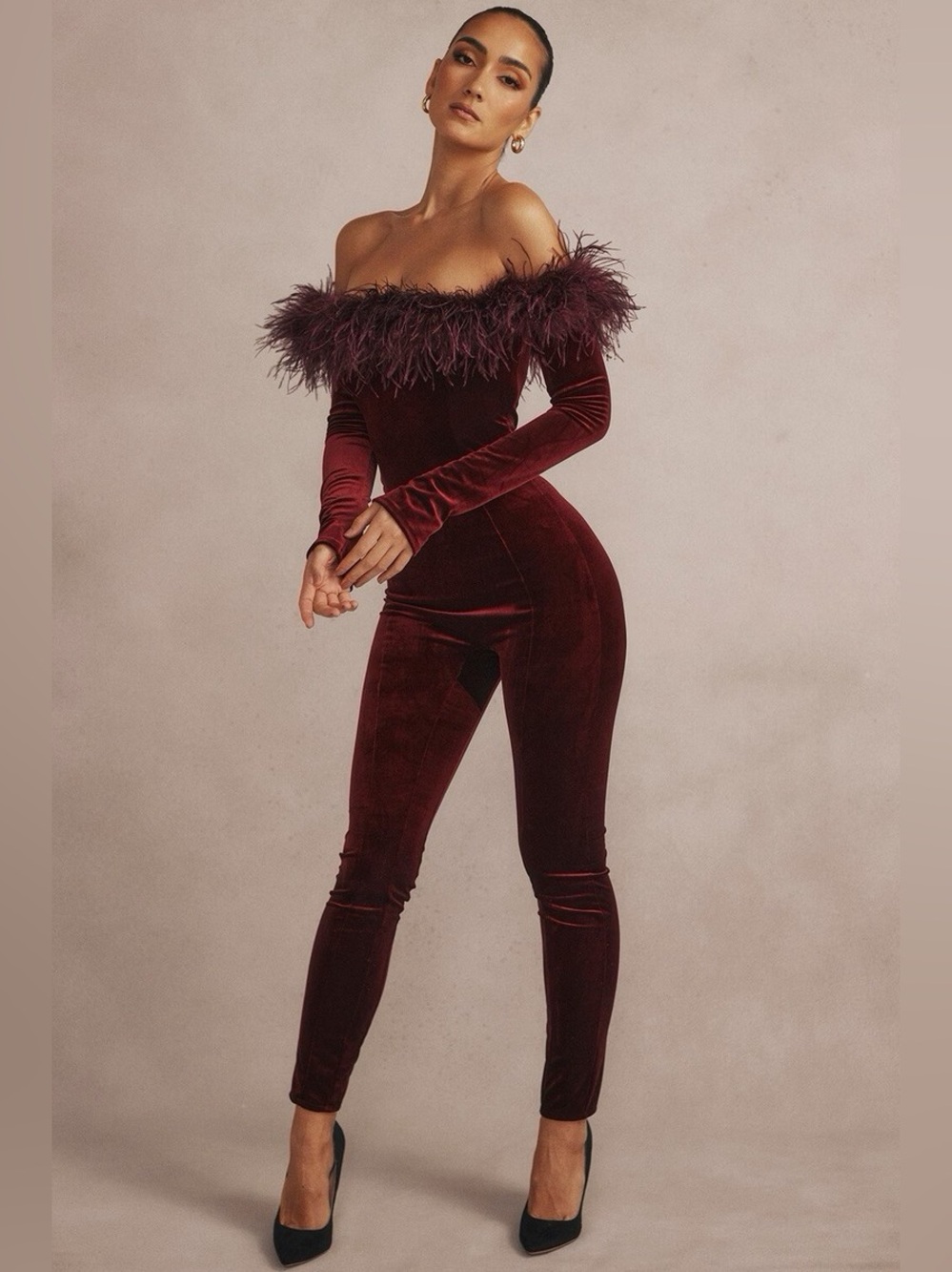 Black cherry velvet jumpsuit